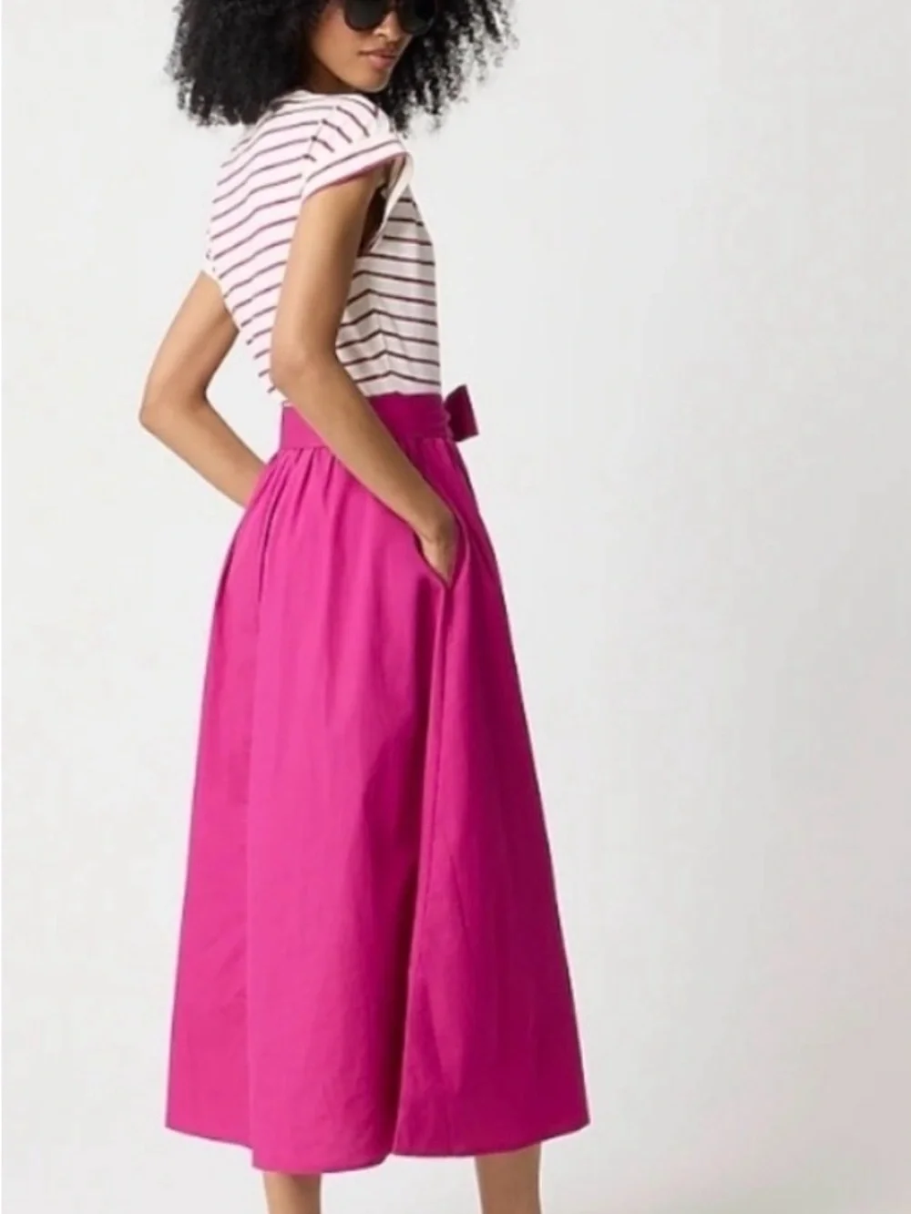 J. Crew Bright Fuchsia Tie-Waist Midi Skirt